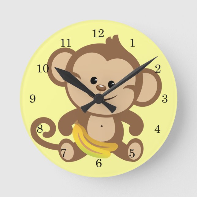Boy Monkey With Banana Round Clock (Front)