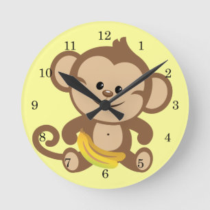 Boy Monkey With Banana Round Clock