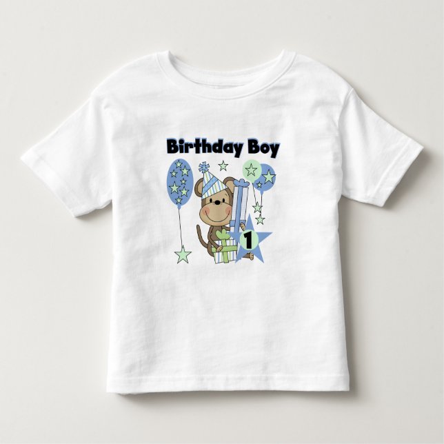 Boy Monkey With Gifts 1st Birthday Toddler T-Shirt (Front)
