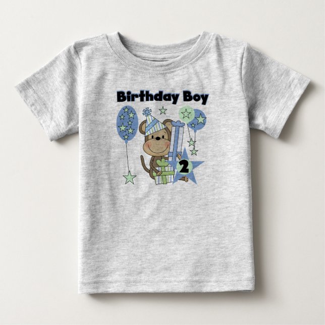 Boy Monkey With Gifts 2nd Birthday Tshirts (Front)
