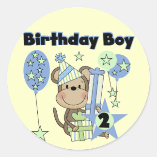 Boy Monkey With Gifts 2nd Birthday Tshirts Classic Round Sticker