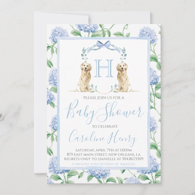 Boy Monogram Baby Shower Southern Blue Dog Invitation (Front)