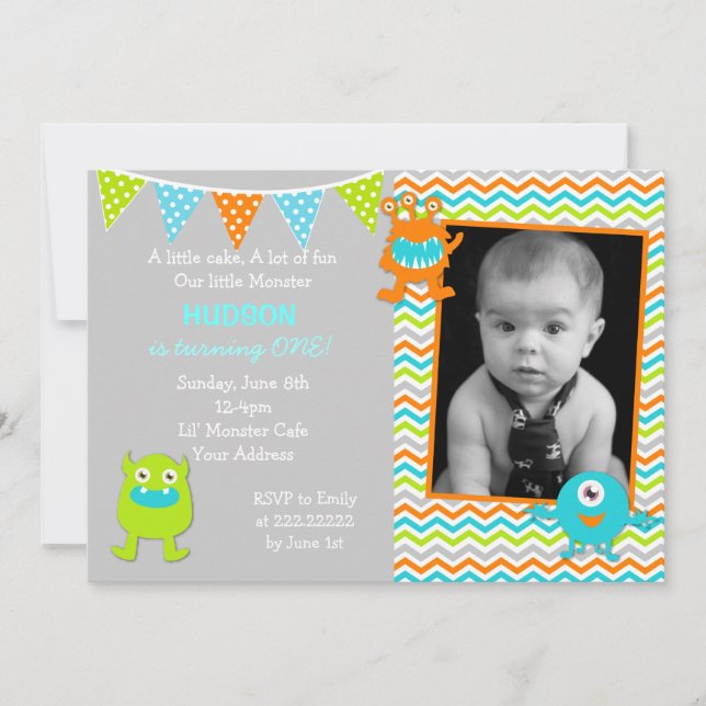Boy Monster Birthday Invitations (Front)