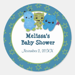 BOY MONSTER Peek a Boo Baby Shower blank PABC #2 Classic Round Sticker