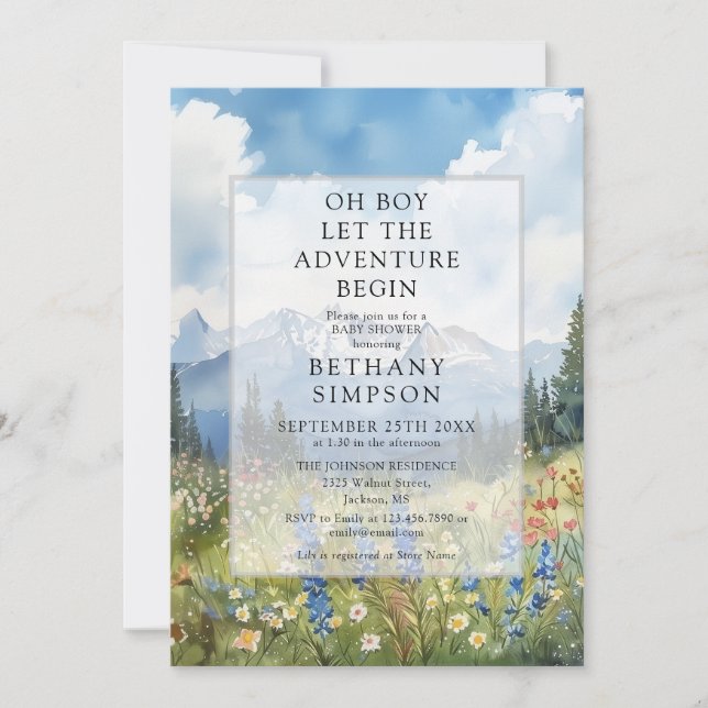 Boy Mountain Adventure All In One Baby Shower Invitation (Front)