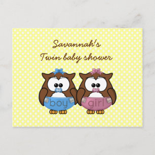 boy 'n girl baby owl invitation postcard
