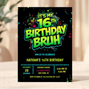 Boy Neon 16th Birthday Invitation Graffiti Style