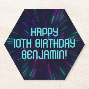 Boy Neon Teal Glow Party Paper Coaster