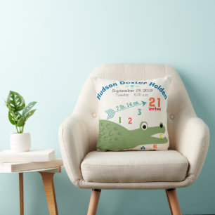 Boy Nursery Baby Birth Stat Alligator Cute Arrow Cushion