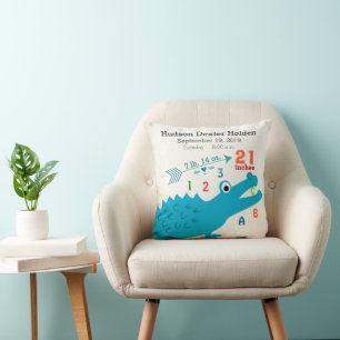 Boy Nursery Baby Birth Stat Alligator Cute Arrow Cushion