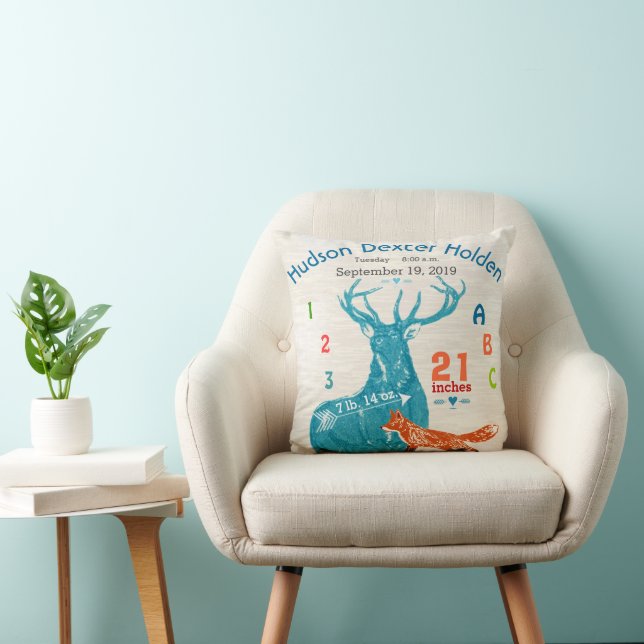 Boy Nursery Baby Birth Stat Fox Deer Arrow Cushion (Chair)