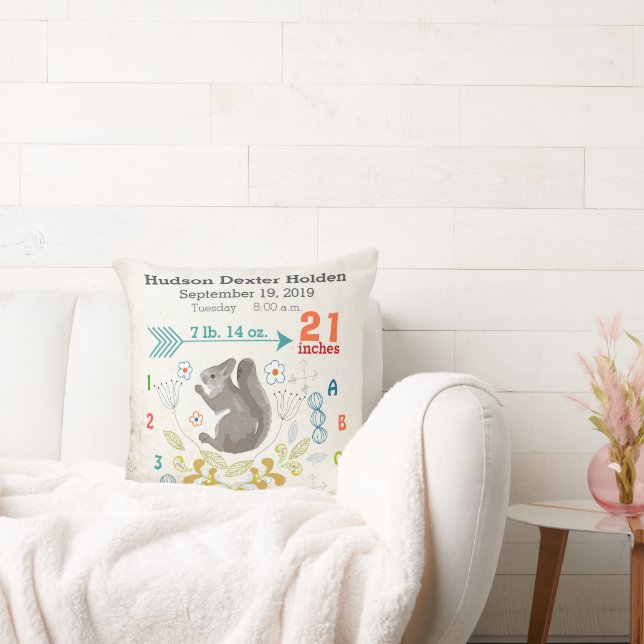 Boy Nursery Baby Birth Stat Squirrel Arrow Pattern Cushion (Couch)