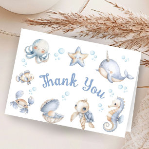 Boy Ocean Baby Shower Folded Thank You Card