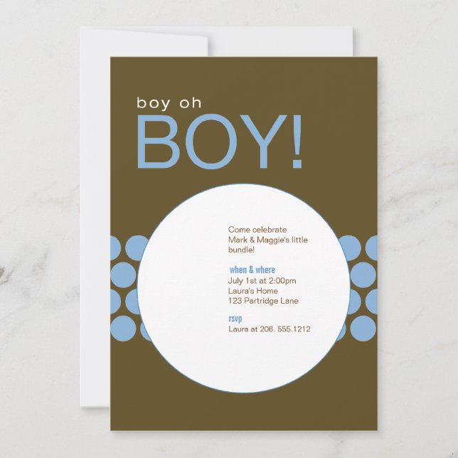 Boy Oh Boy Baby Shower Invite_Blue/Brown Invitation (Front)