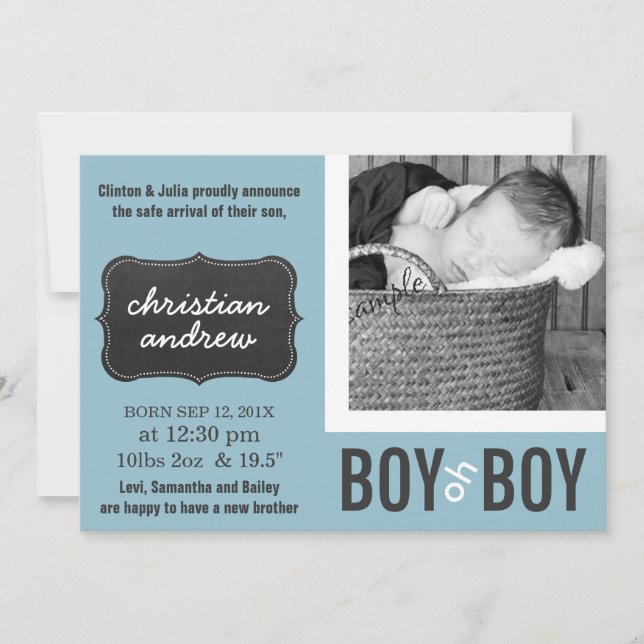 Boy oh Boy Modern Blue New Baby Announcement (Front)
