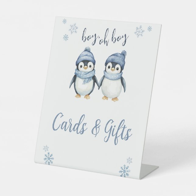 boy oh boy winter baby shower pedestal sign (Front)