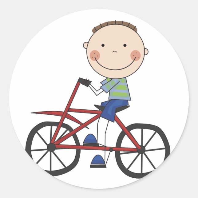 Boy on Bicycle Tshirts and Gifts Classic Round Sticker (Front)