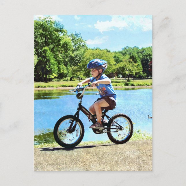 Boy on His Bicycle Postcard (Front)