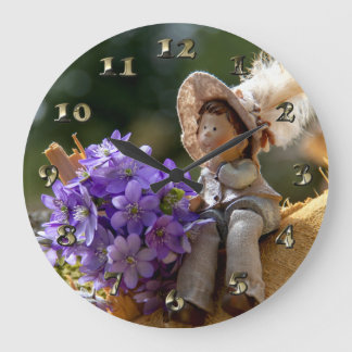 Boy on Log with Flowers Large Clock