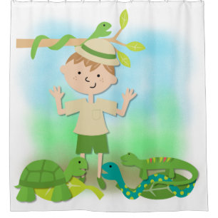 Boy on Reptile Safari Hike Shower Curtain