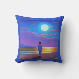 Boy on the Beach, Gazing at the Moon Cushion