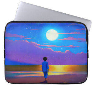 Boy on the Beach, Gazing at the Moon Laptop Sleeve