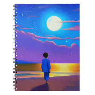 Boy on the Beach, Gazing at the Moon Notebook