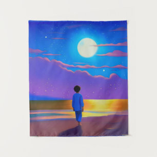 Boy on the Beach, Gazing at the Moon Tapestry