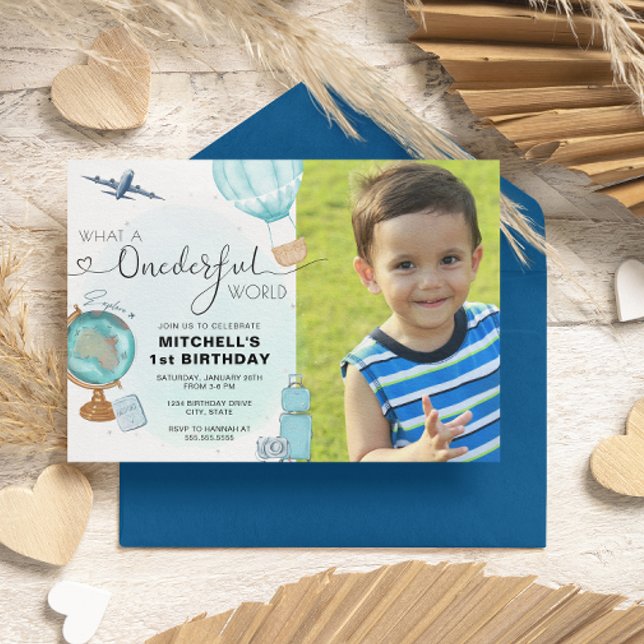Boy ONEderful Hot Air Balloon First Birthday Invitation (Creator Uploaded)