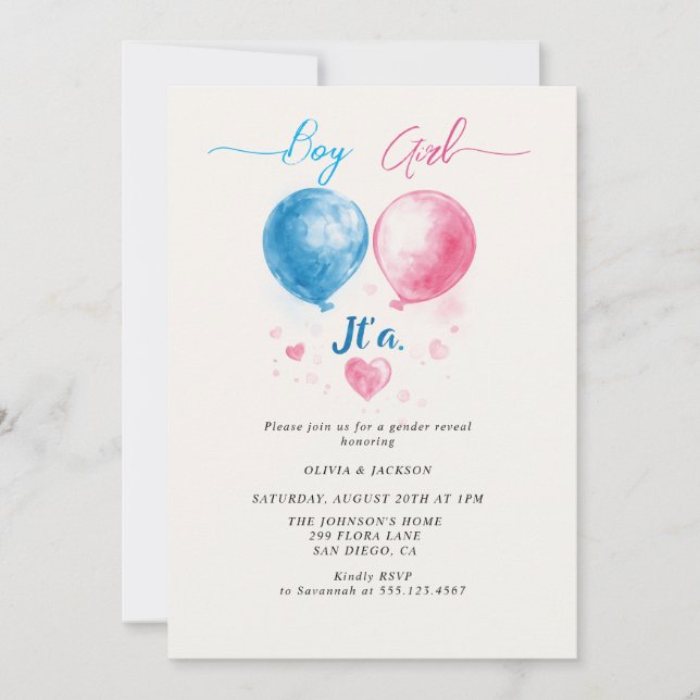 Boy or Girl and balloons Gender Reveal Party  Invitation (Front)