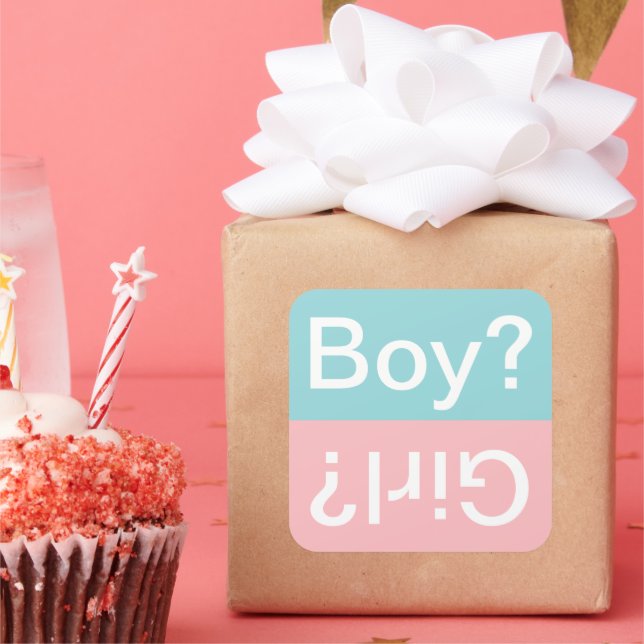 Boy or Girl Aqua and Pink Gender Reveal Party Square Sticker (Party)