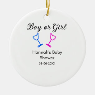 Boy or girl baby shower pink blue glass name date ceramic tree decoration