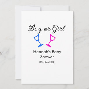 Boy or girl baby shower pink blue glass name date invitation