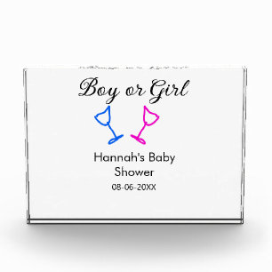 Boy or girl baby shower pink blue glass name date  photo block