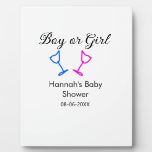 Boy or girl baby shower pink blue glass name date  plaque