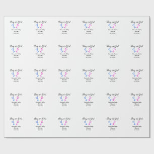 Boy or girl baby shower pink blue glass name date wrapping paper