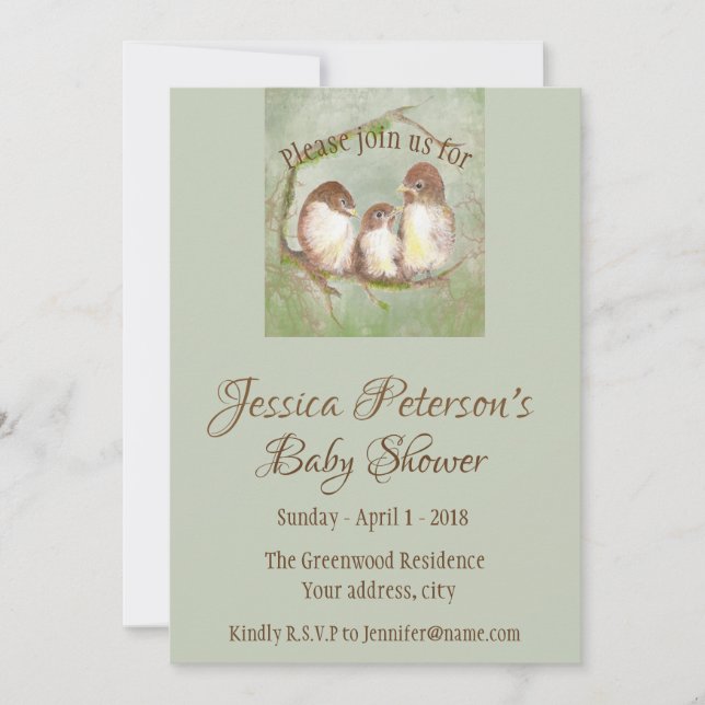 Boy or Girl Baby Shower Sweet Little Bird Family Invitation (Front)