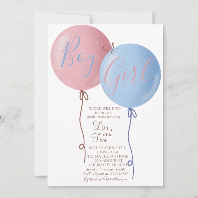 Boy Or Girl Ballons Gender Reveal Party Invitation (Front)