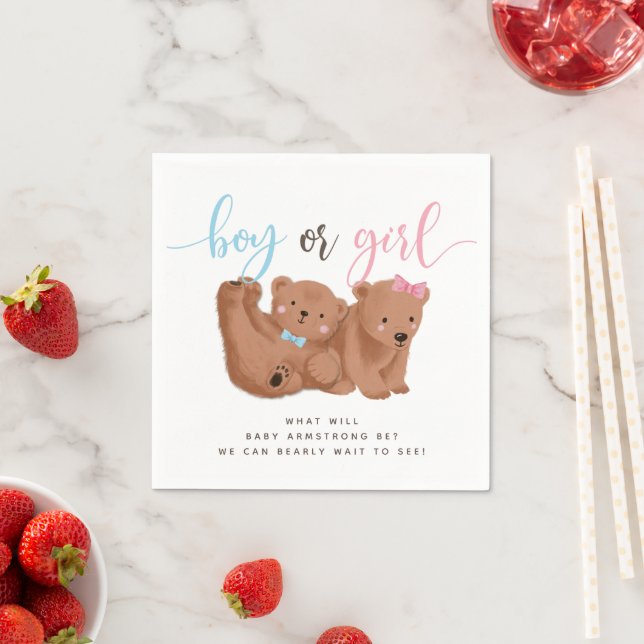 Boy or Girl Bear Gender Reveal Party Napkins (Insitu)