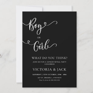 Boy or Girl Black Minimalist Gender Reveal Party Invitation