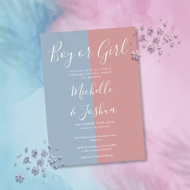 Boy Or Girl Blue And Pink Gender Reveal Party Invitation (Boy Or Girl Blue And Pink Gender Reveal Party Invitation)