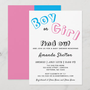 Boy or Girl Blue Pink Gender Reveal Baby Shower Invitation