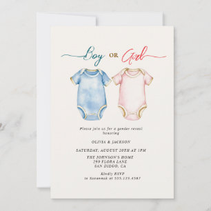 Boy or Girl bodysuits Gender Reveal Party Invitation
