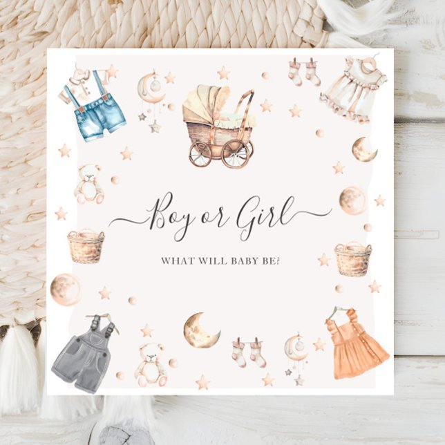 Boy or Girl Boho Nursery Baby Crib Gender Reveal Napkin (Creator Uploaded)