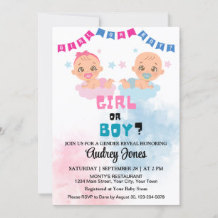 Boy or Girl Cute Gender Reveal Baby Shower Invitation