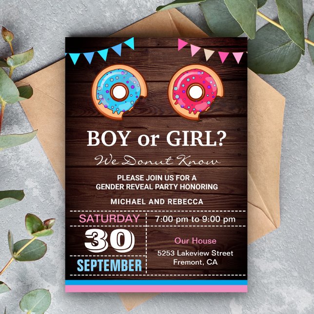 Boy or Girl Doughnut Gender Reveal Party Invitation (Creator Uploaded)