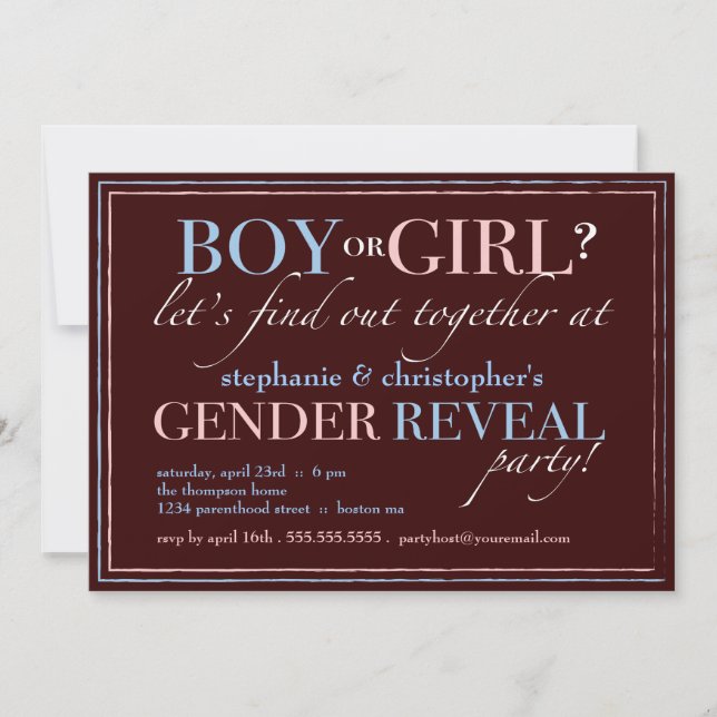 Boy or Girl Elegant Baby Gender Reveal Party Invitation (Front)