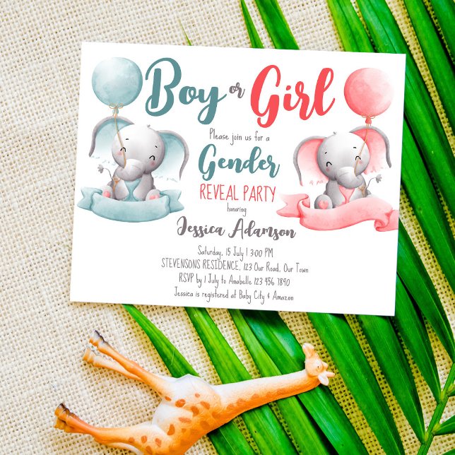 Boy or girl elephant gender reveal budget invite (Creator Uploaded)