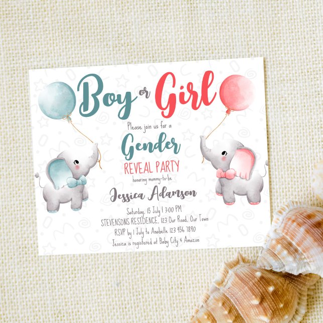 Boy or girl elephant gender reveal budget invite (Creator Uploaded)
