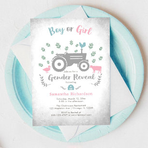 Boy or Girl Farm Tractor Gender Reveal Invitation